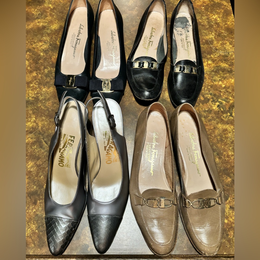 4 Pairs Vintage Ferragamo Heels/Loafers